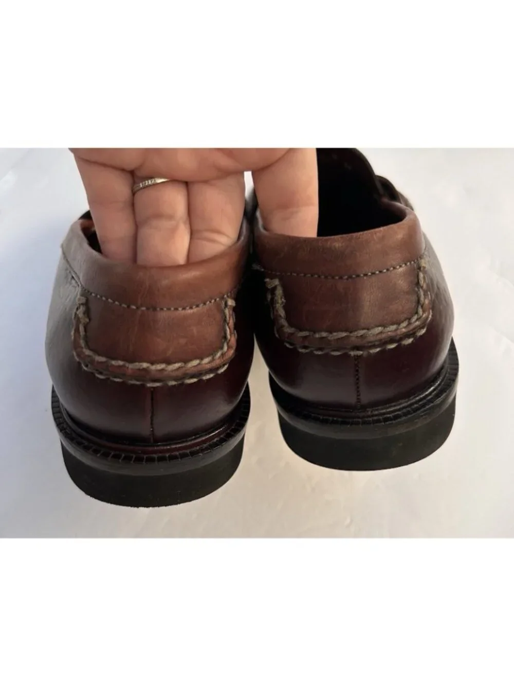 H.S. Trask Leather Penny Loafers Vibram Gum-Lite Sole Mens Size 8 Brown Handsewn